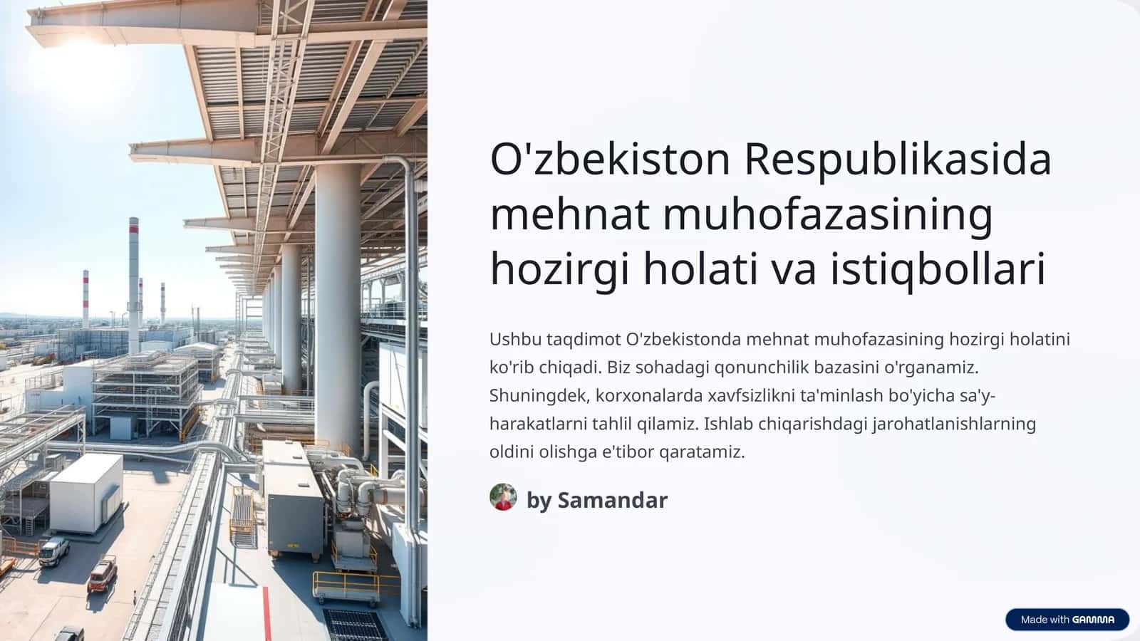 O'zbekiston Respublikasida mehnat muhofazasining hozirgi holati va istiqbollari 1