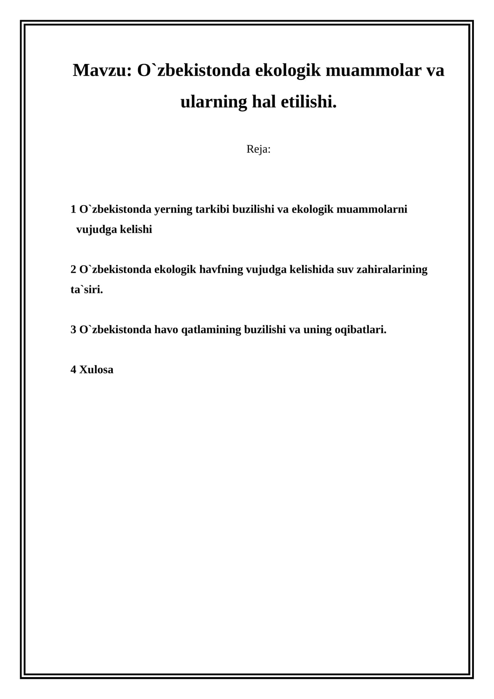 O`zbekistonda ekologik muammolar va ularning hal etilishi 1