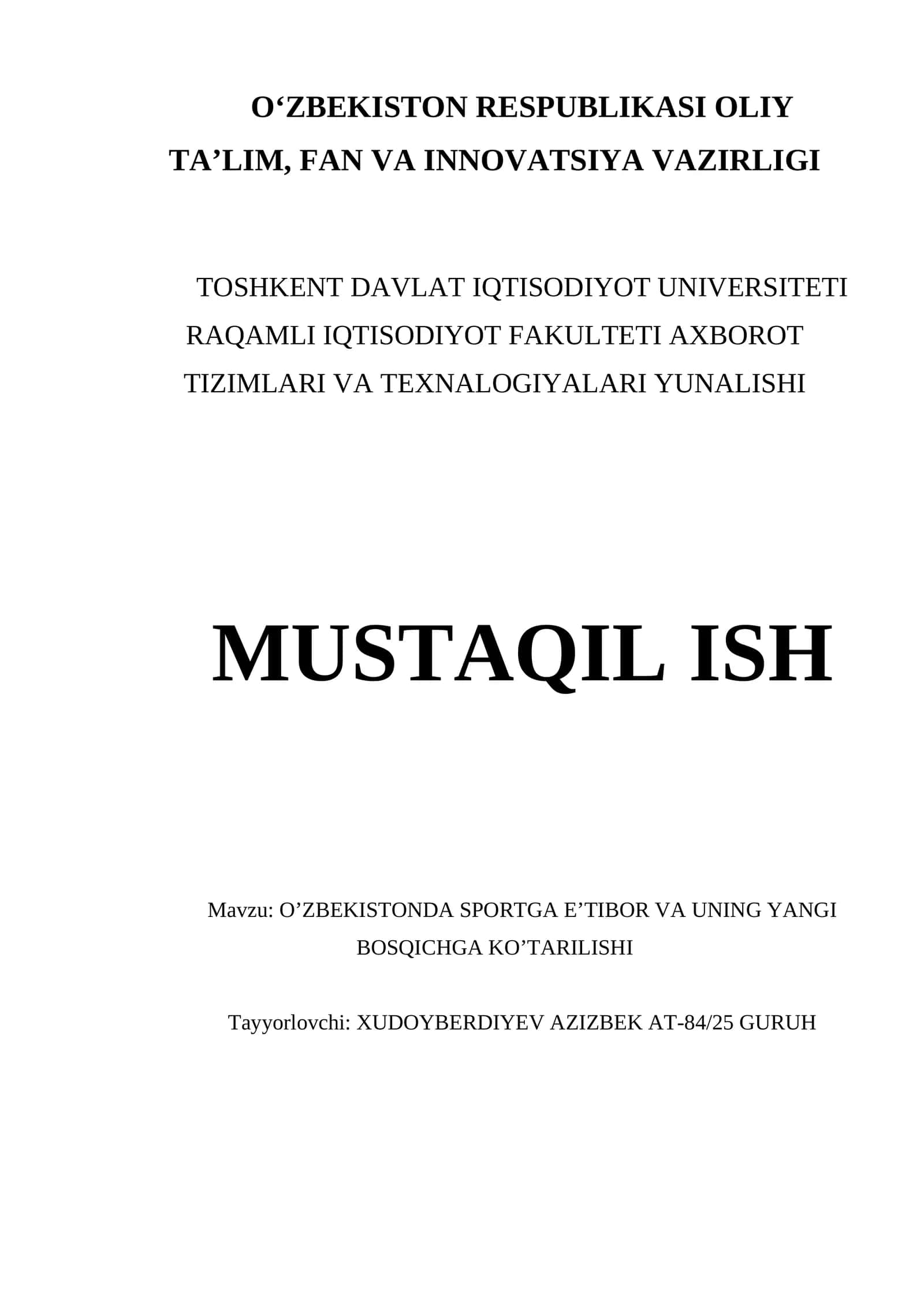 O’ZBEKISTONDA SPORTGA E’TIBOR VA UNING YANGI BOSQICHGA KO’TARILISHI 1