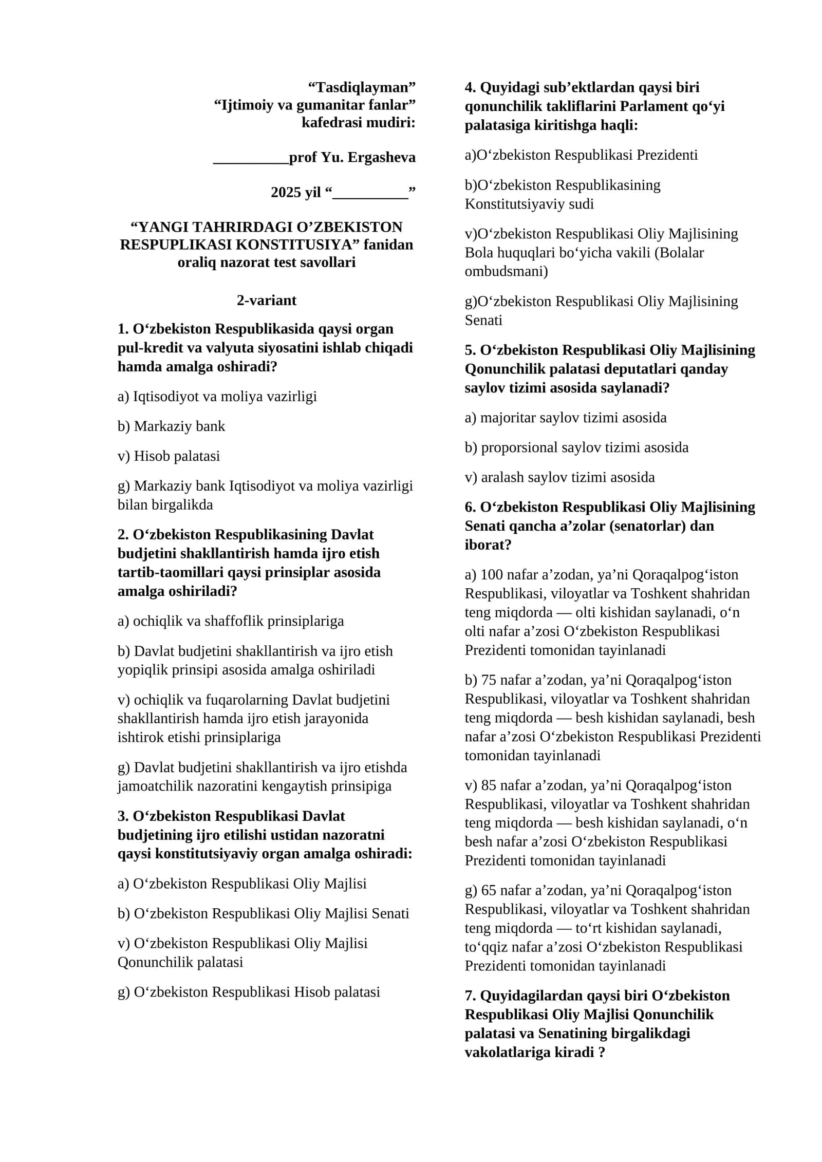 YANGI TAHRIRDAGI O’ZBEKISTON RESPUPLIKASI KONSTITUSIYA 1