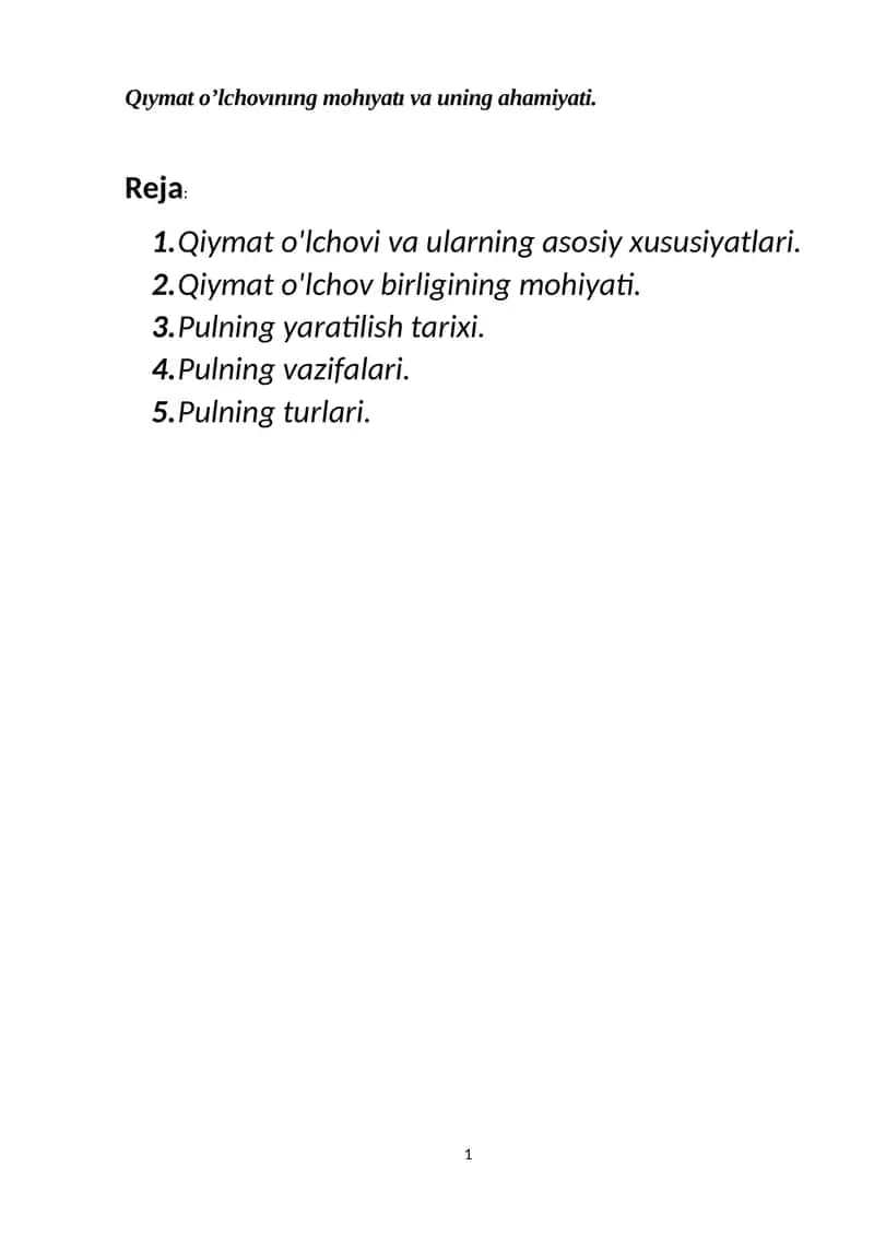 Qiymat o'lchovi 1