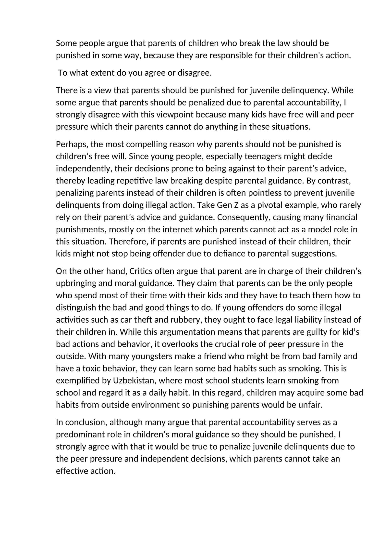 Juvenile Delinquency and Parental Responsibility 1