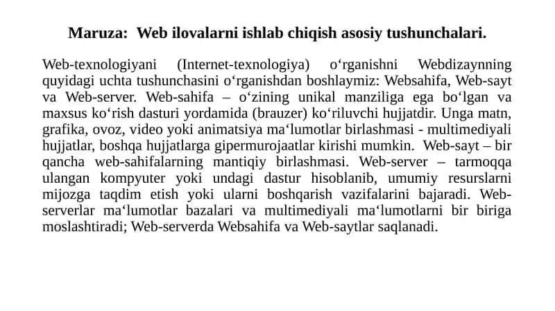 Webilovalarni ishlab chiqish asosiy tushunchalari 1