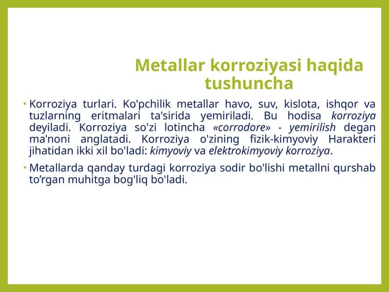 Metallarkorroziyasi haqida tushuncha 1
