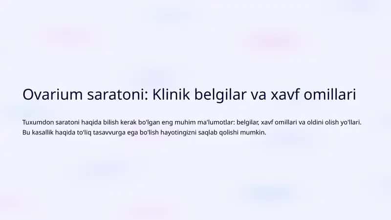 Ovarium saratoni: Klinik belgilar va xavf omillari 1