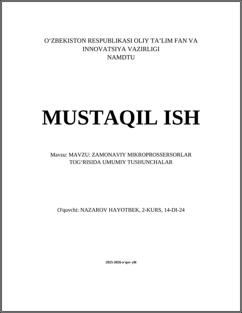 ZAMONAVIY MIKROPROSSERSORLAR TOGʻRISIDA UMUMIY TUSHUNCHALAR 1