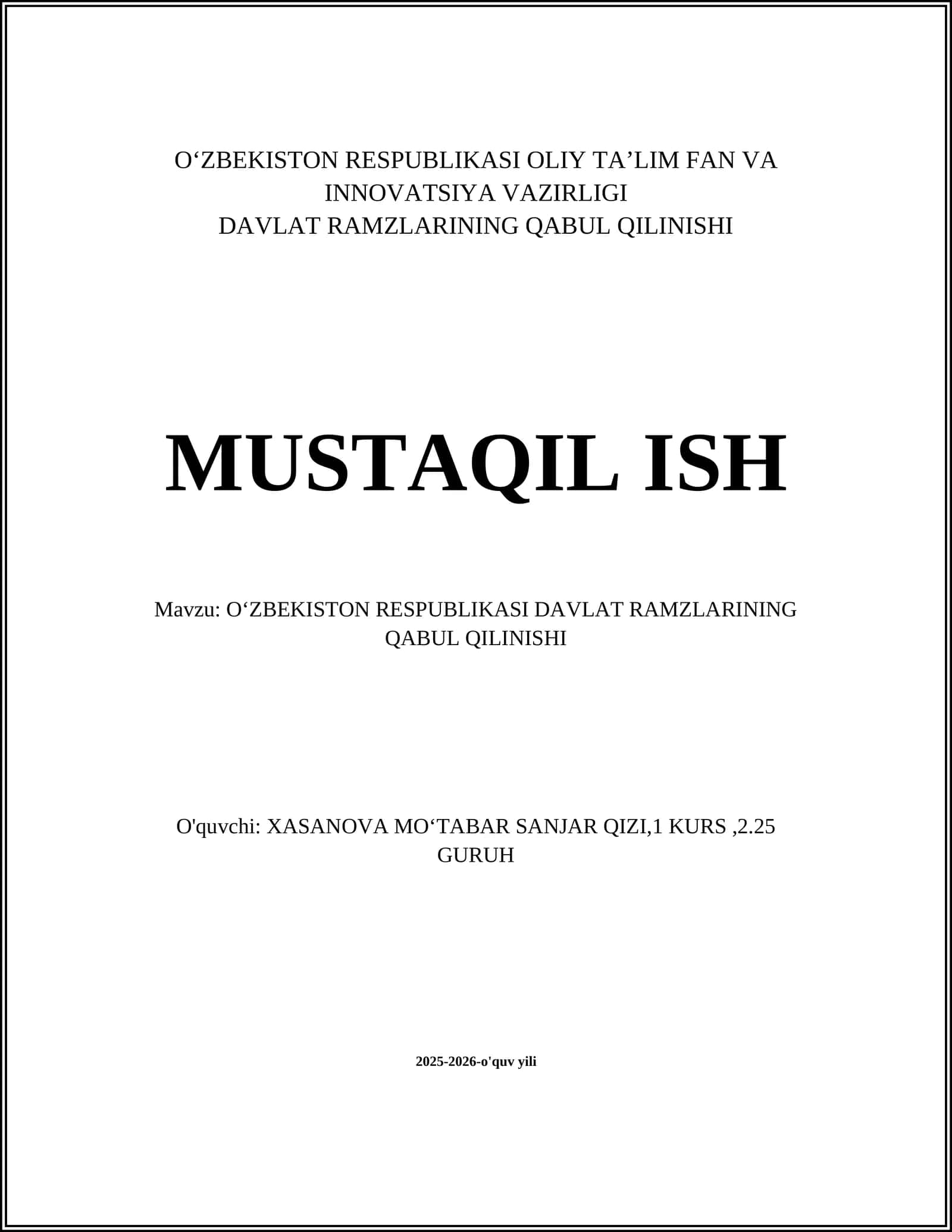 OʻZBEKISTON RESPUBLIKASI DAVLAT RAMZLARINING QABUL QILINISHI 1