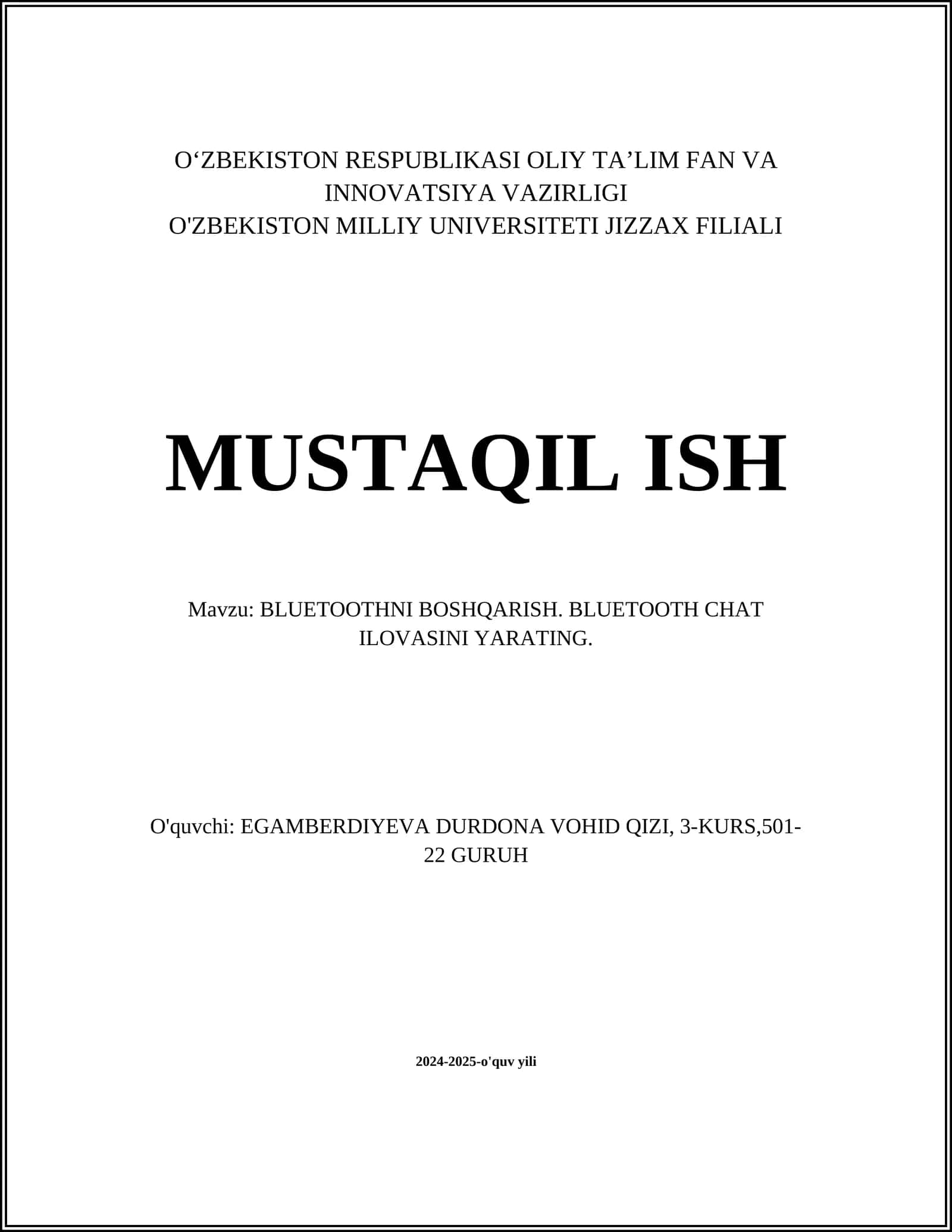 BLUETOOTHNI BOSHQARISH. BLUETOOTH CHAT ILOVASINI YARATING 1