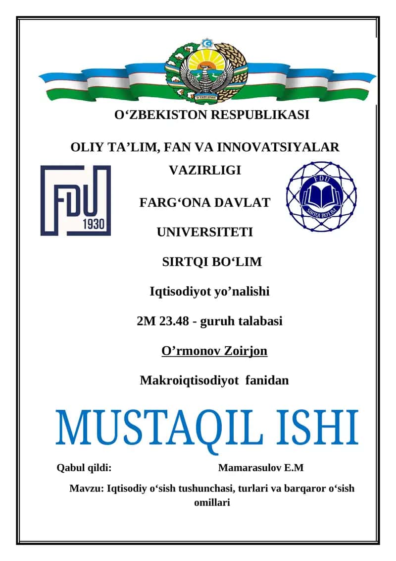 Iqtisodiy o‘sish tushunchasi, turlari va barqaror o‘sish omillari 1