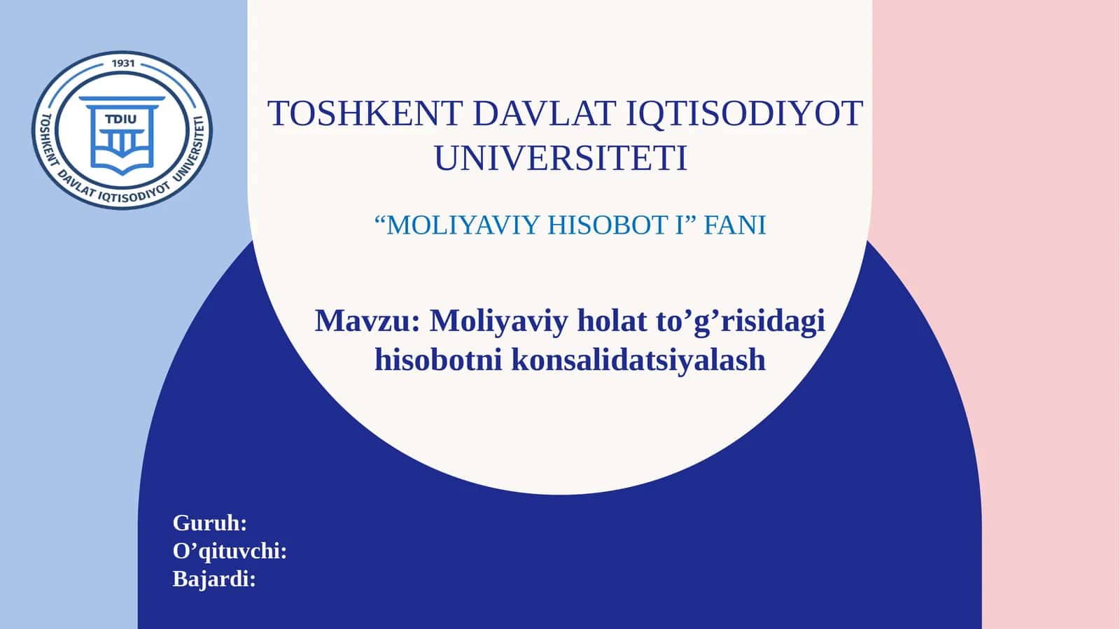 Moliyaviy holat to’g’risidagi hisobotni konsalidatsiyalash 1