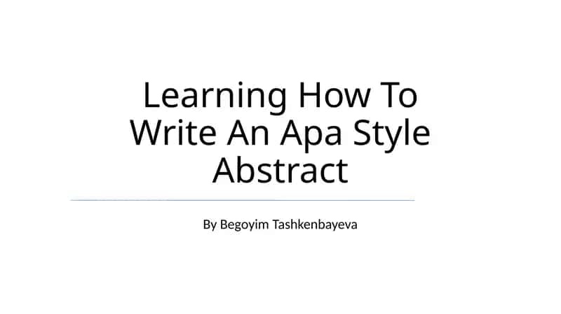 Learning How To Write An Apa Style Abstract 1