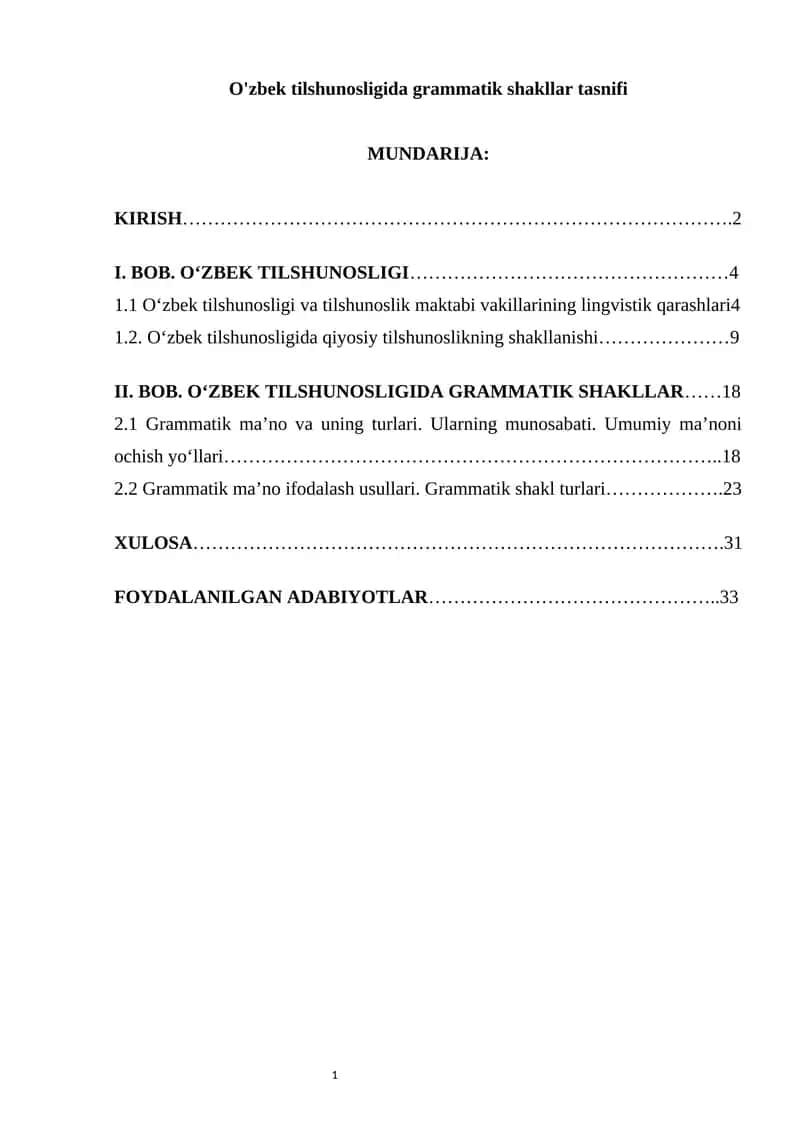 O'zbek tilshunosligida grammatik shakllar tasnifi 1