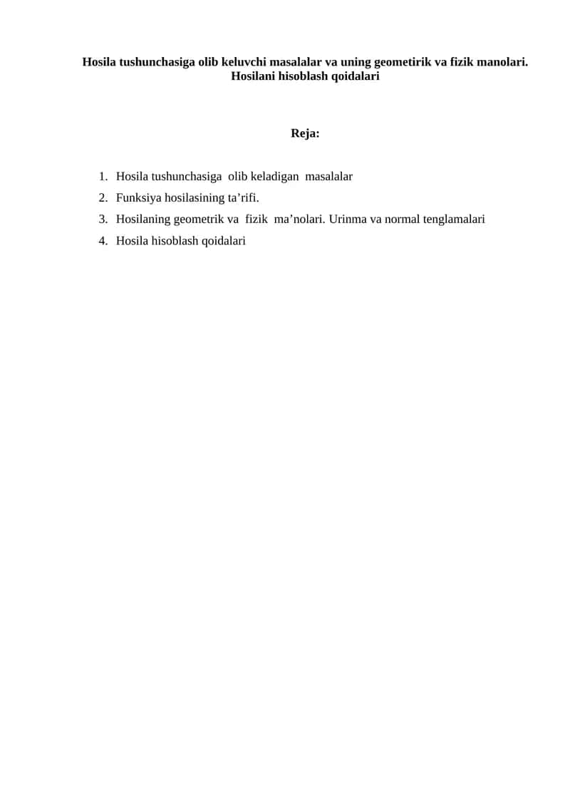 Hosila tushunchasi 1