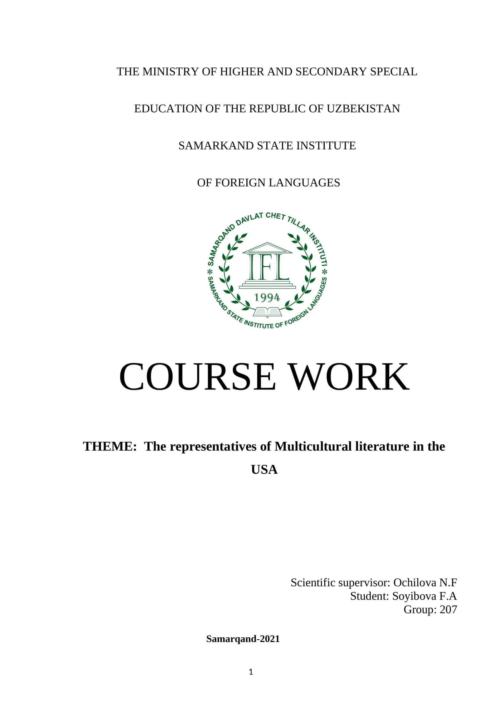 Theme: The representatives of Multicultural literature in the USA 1