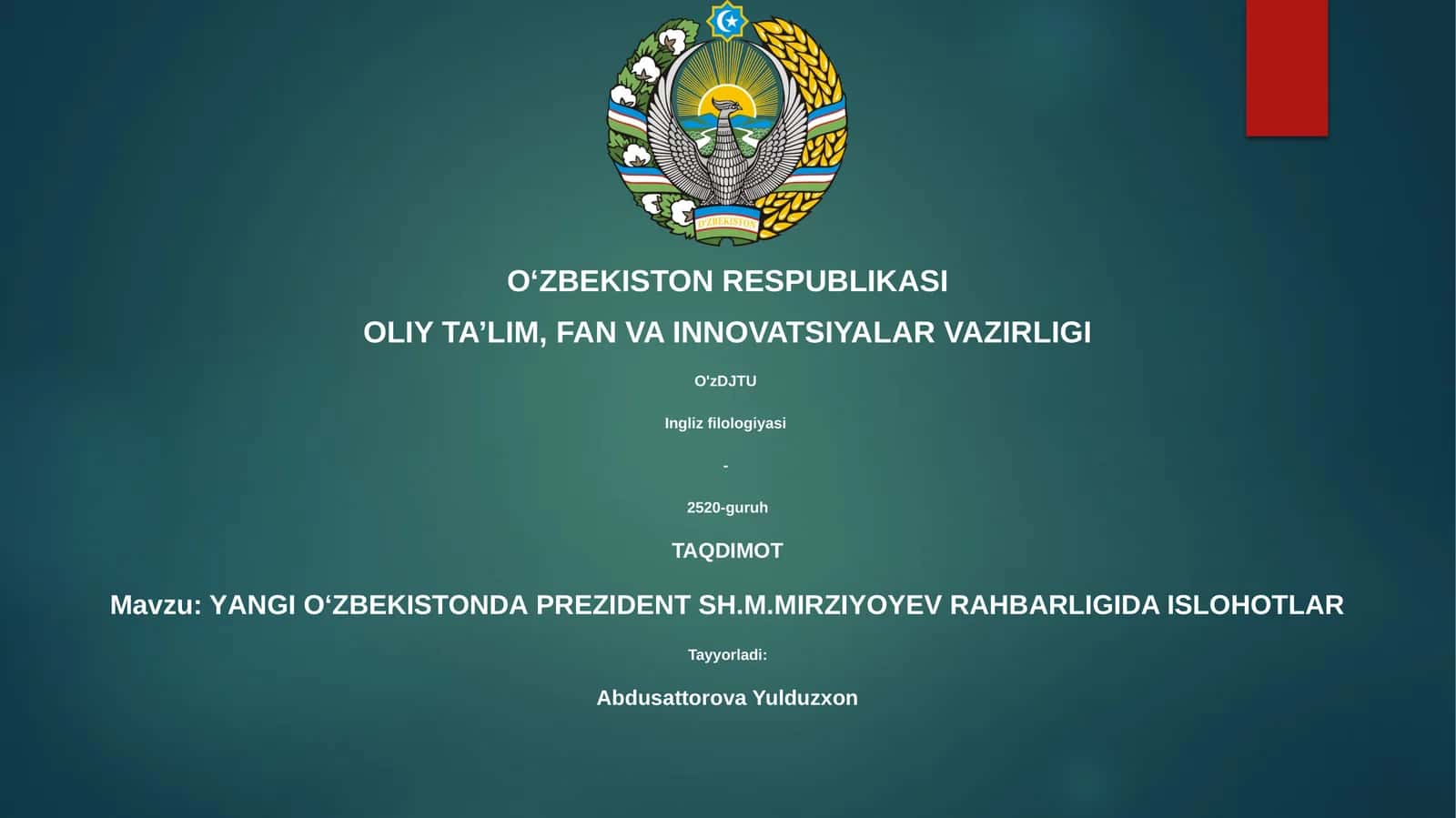 YАNGI OʻZBЕKISTONDА PREZIDENT SH.M.MIRZIYOYEV RAHBARLIGIDA ISLOHOTLАR 1