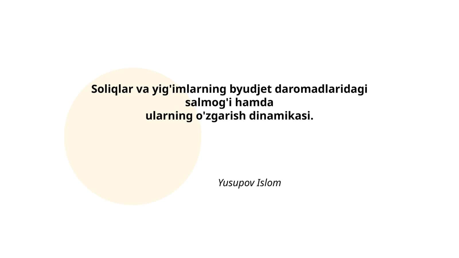 Soliqlar va yig'imlarning byudjet daromadlaridagi salmog'i hamda ularning o'zgarish dinamikasi 1
