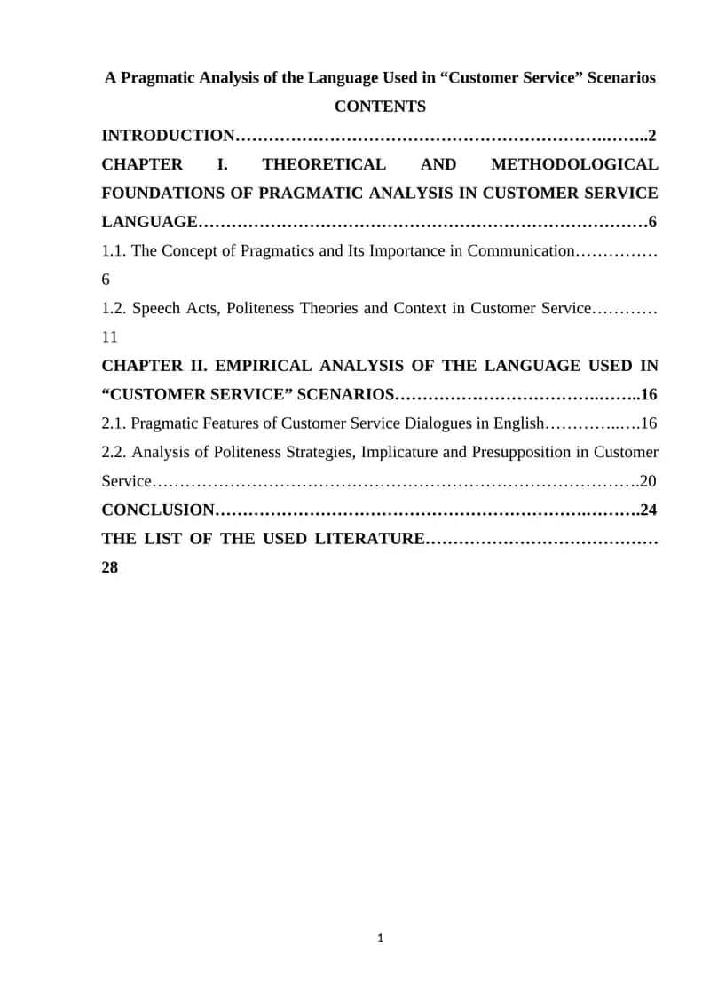 A Pragmatic Analysis of the Language Used in “Customer Service” Scenarios 1