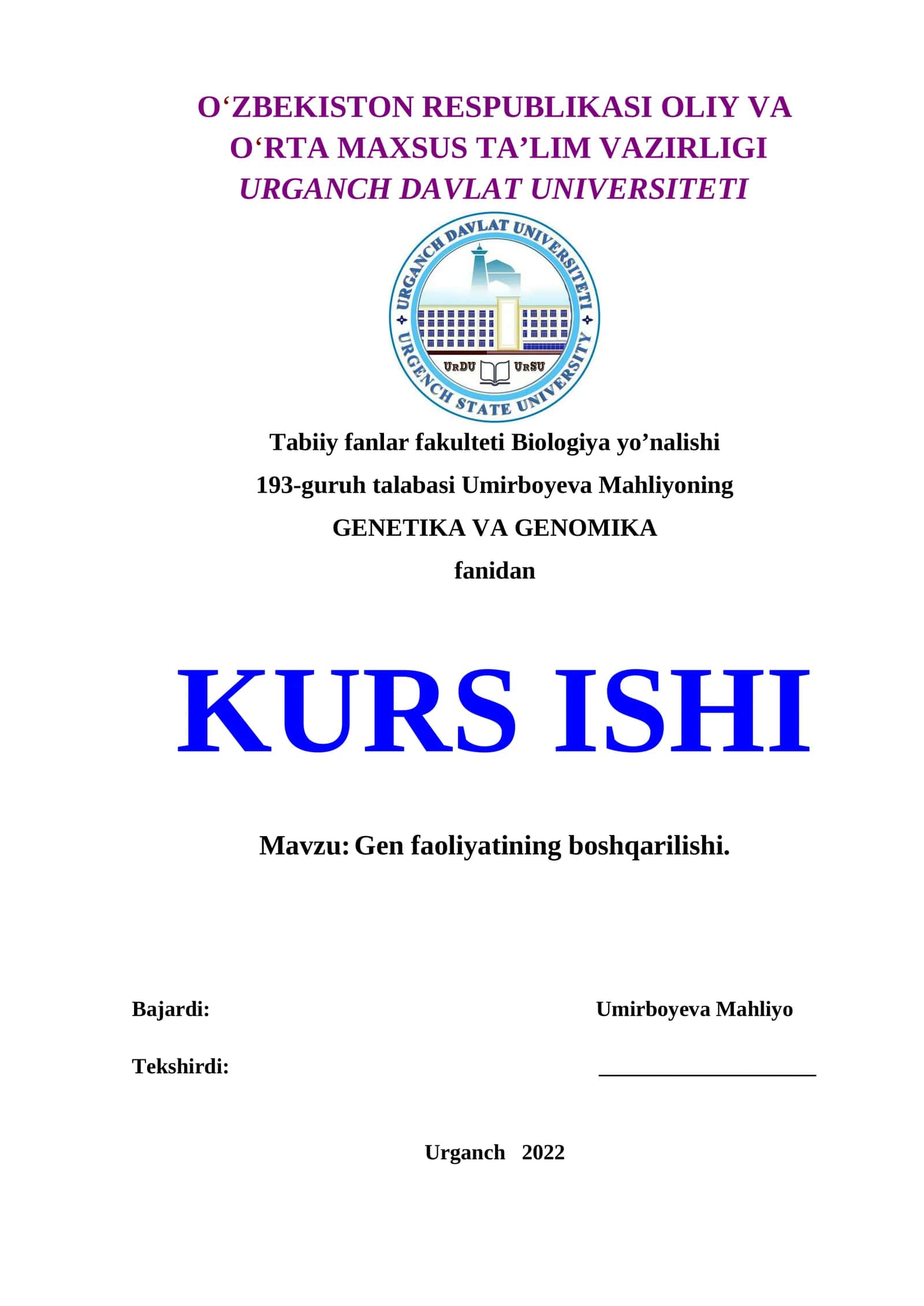 Gen faoliyatining boshqarilishi 1