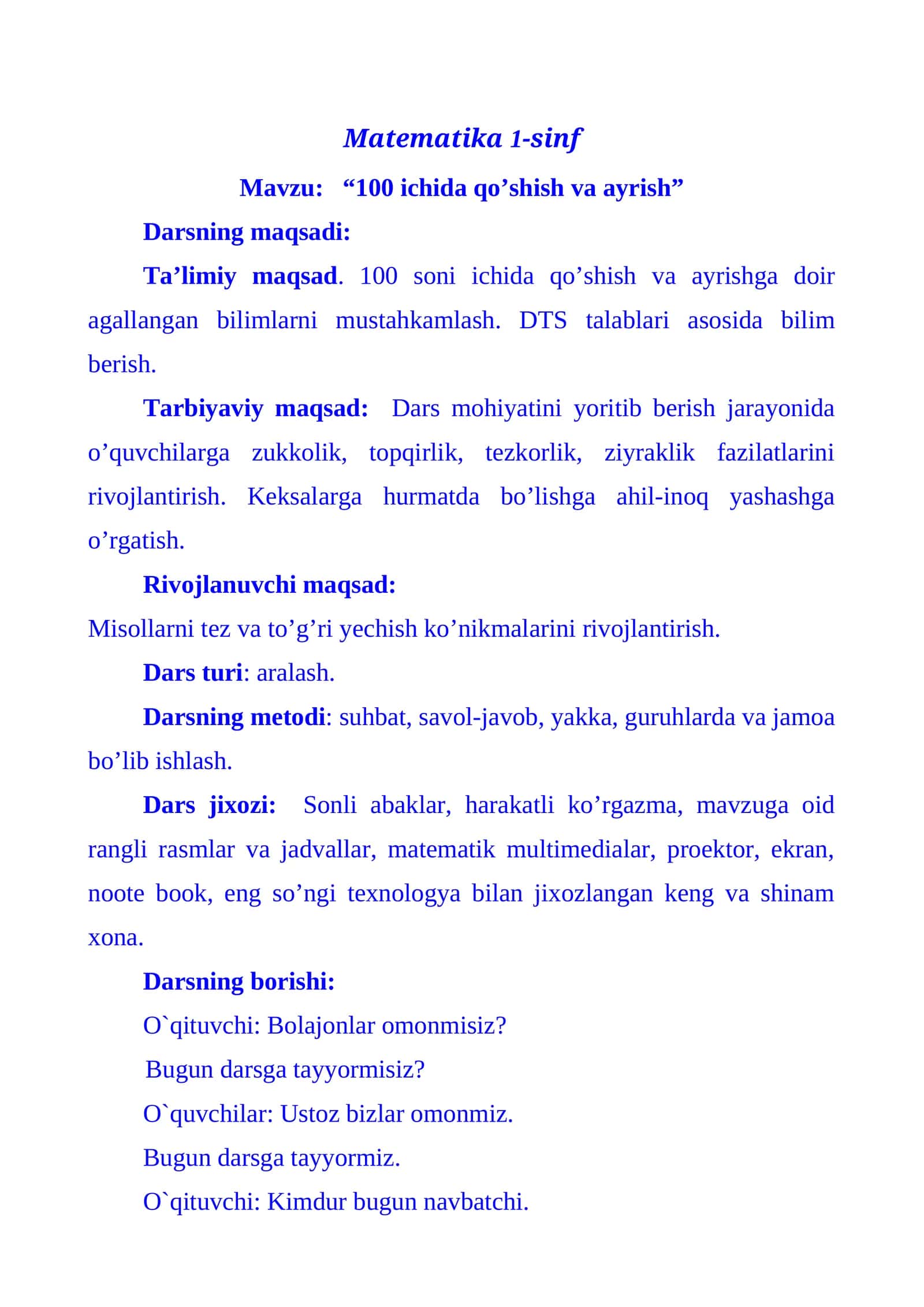 Matematika 1-sinf 1