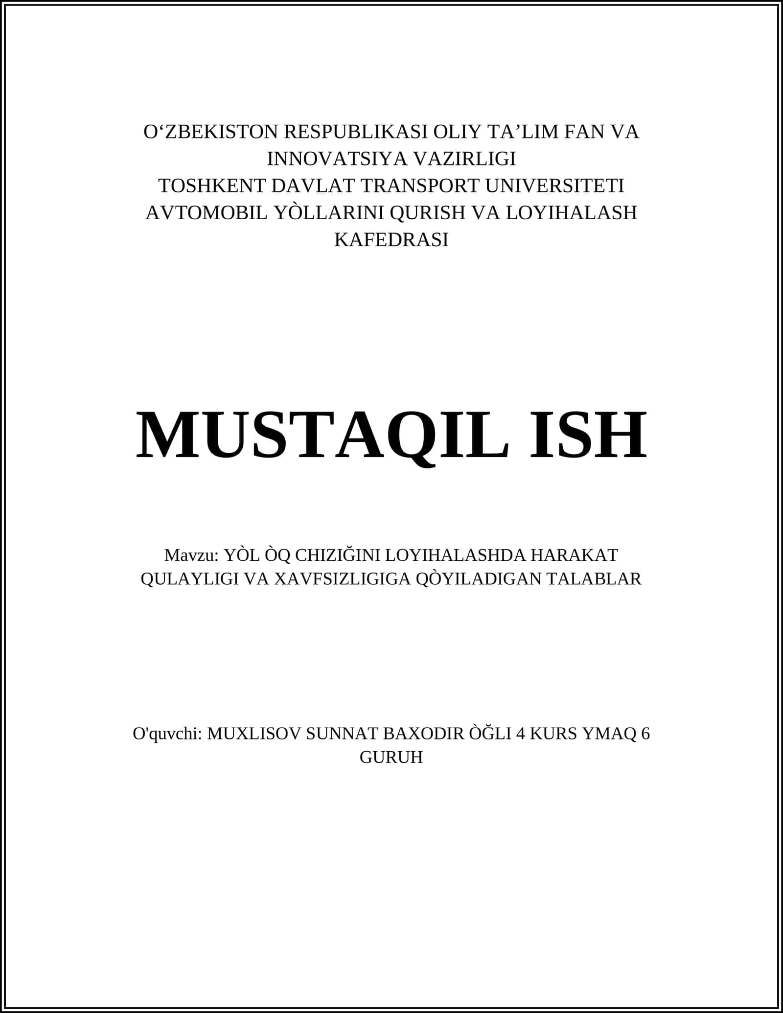 Yo'l o'q chizig'ini aniqlashda asosiy mezonlar 1
