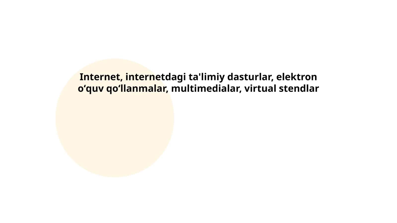 Internet, internetdagi ta'limiy dasturlar, elektron oʻquv qoʻllanmalar, multimedialar, virtual stendlar 1