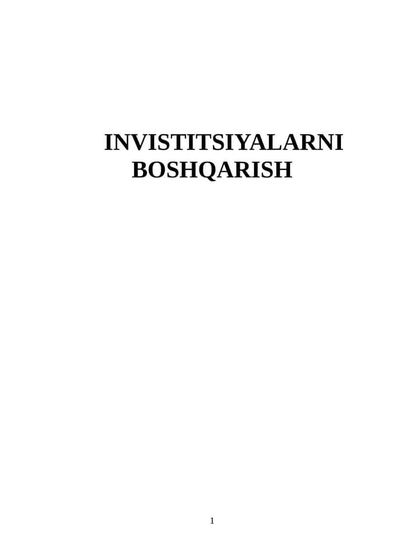 Investitsiyalarni boshqarish 1