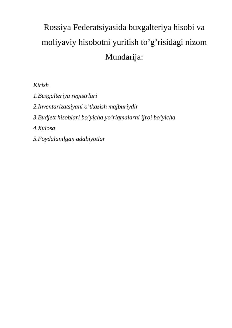 Rossiya Federatsiyasida buxgalteriya hisobi va moliyaviy hisobotni yuritish to’g’risidagi nizom 1