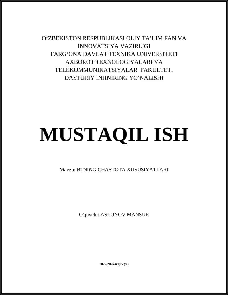 BTNING CHASTOTA XUSUSIYATLARI 1