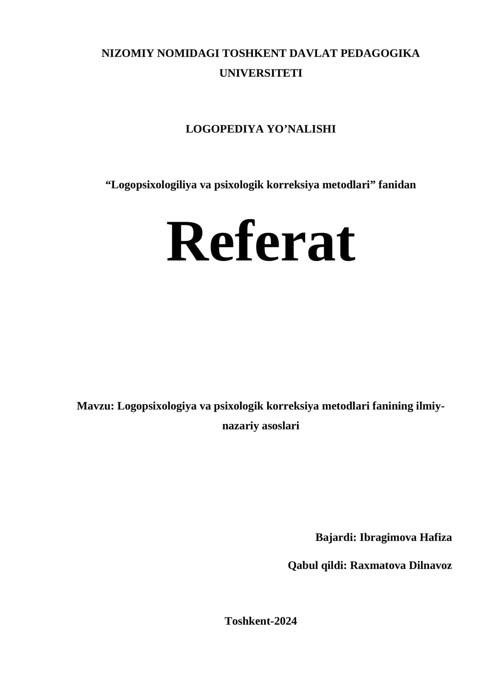 Logopsixologiya va psixologik korreksiya metodlari fanining ilmiy-nazariy asoslari 1