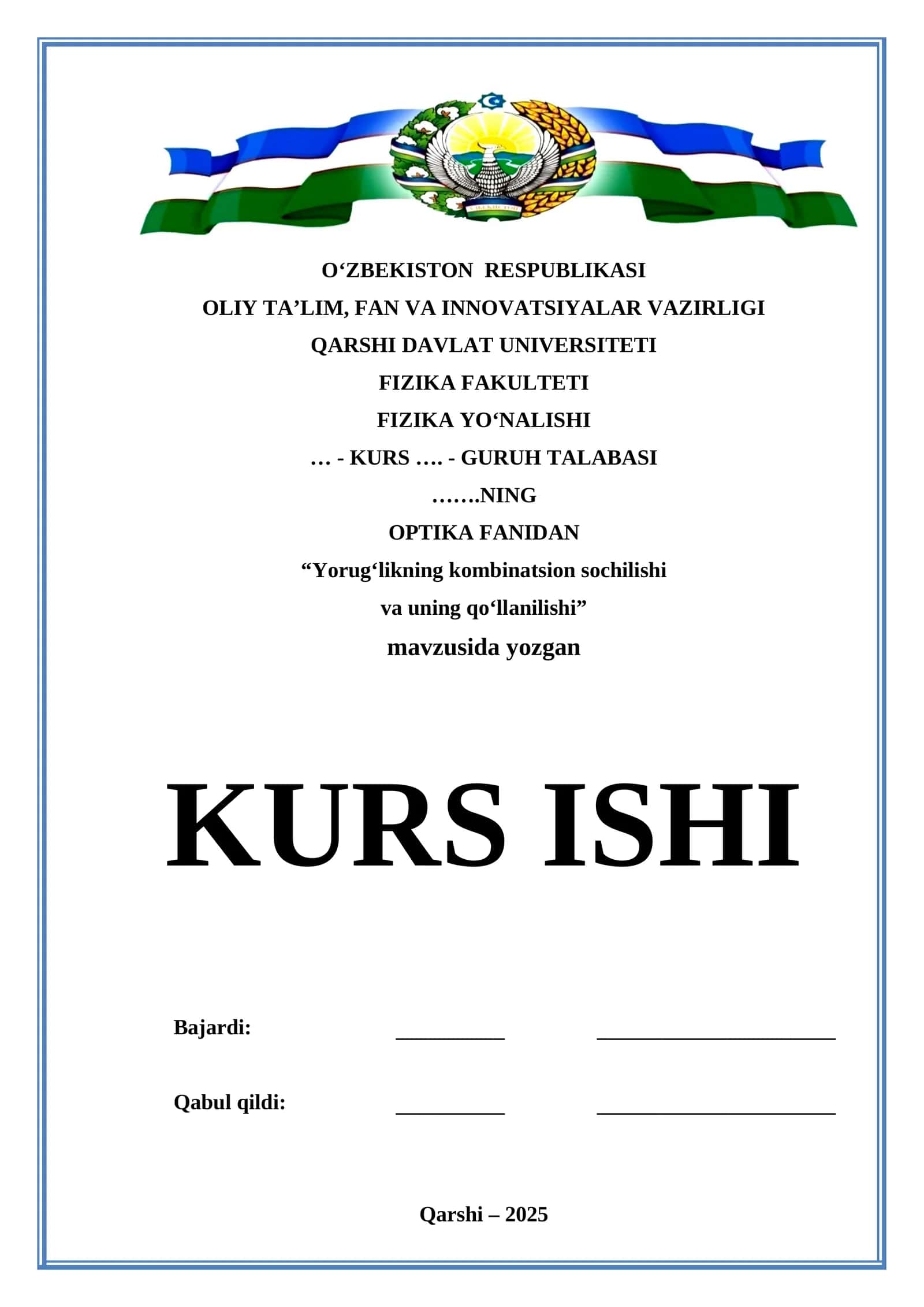 Yorug‘likning kombinatsion sochilishi  va uning qo‘llanilishi mavzusida tayyor 18 betlik kurs ishi 1