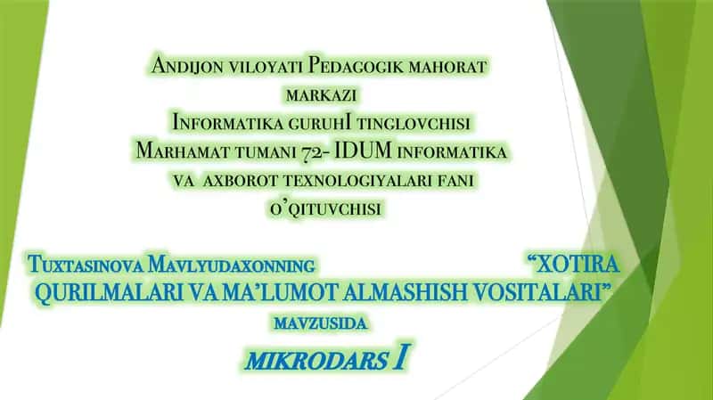 XOTIRA QURILMALARI VA MA’LUMOT ALMASHISH VOSITALARI 1