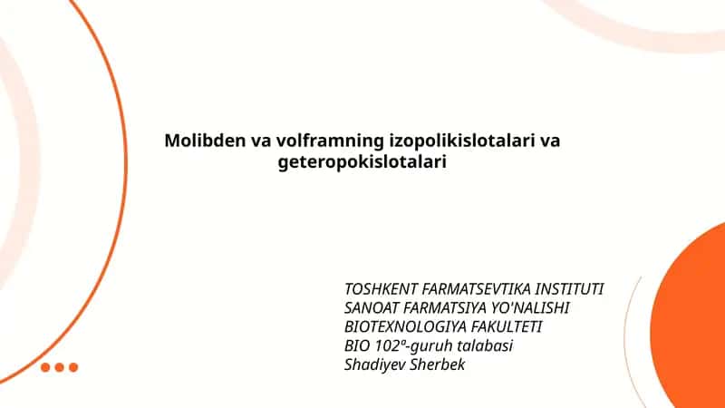 Molibden va volframning izopolikislotalari va geteropokislotalari 1