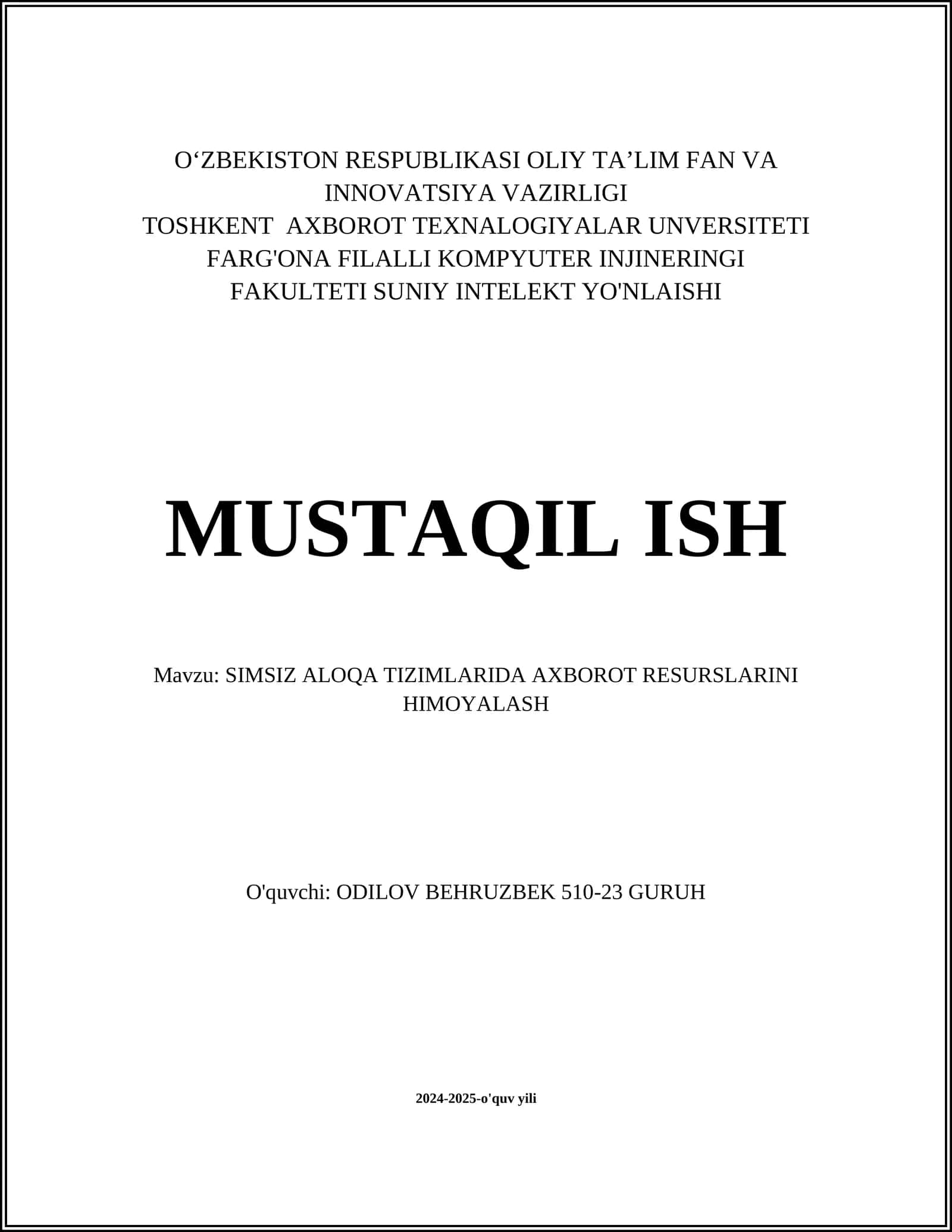 SIMSIZ ALOQA TIZIMLARIDA AXBOROT RESURSLARINI HIMOYALASH 1