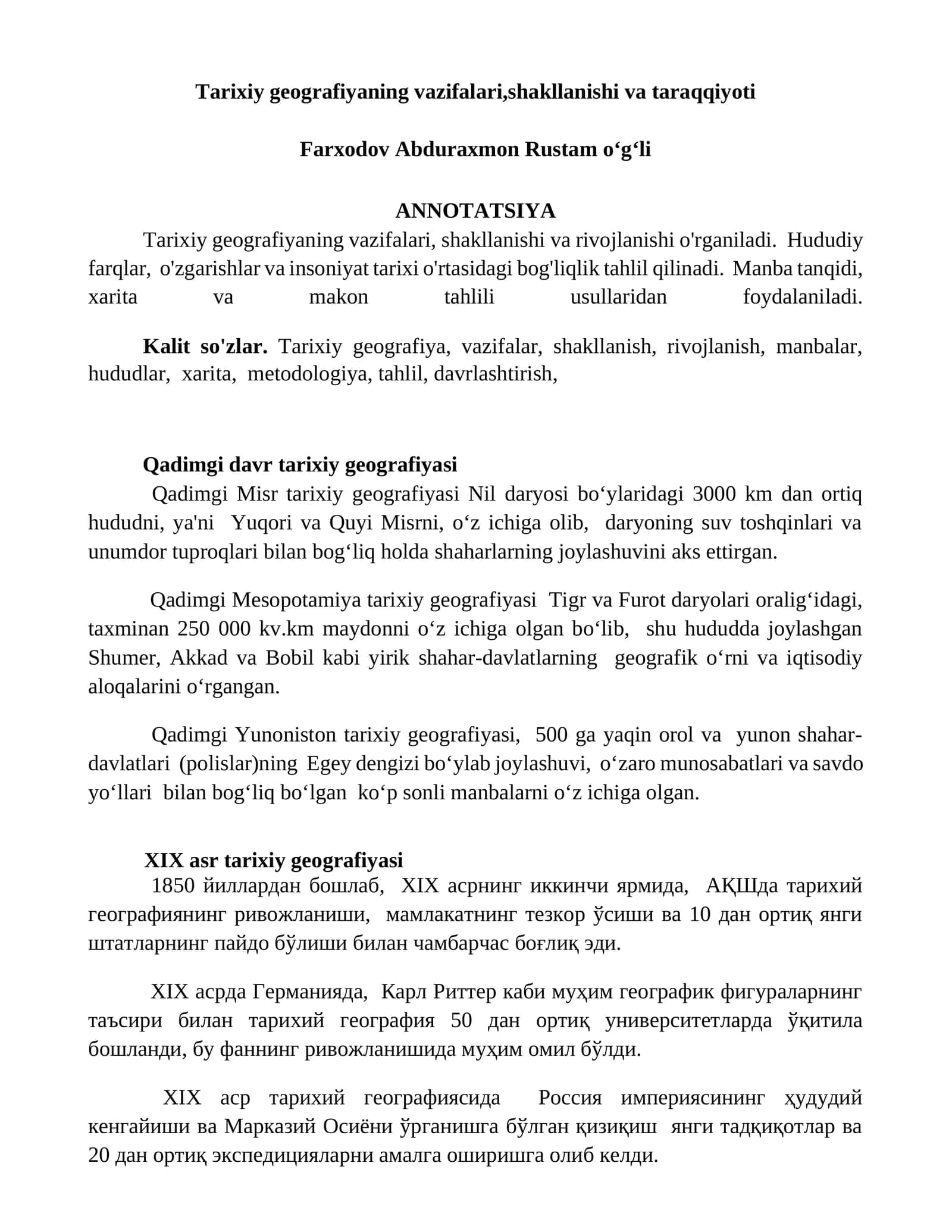 Tarixiy geografiyaning vazifalari, shakllanishi va taraqqiyoti 1