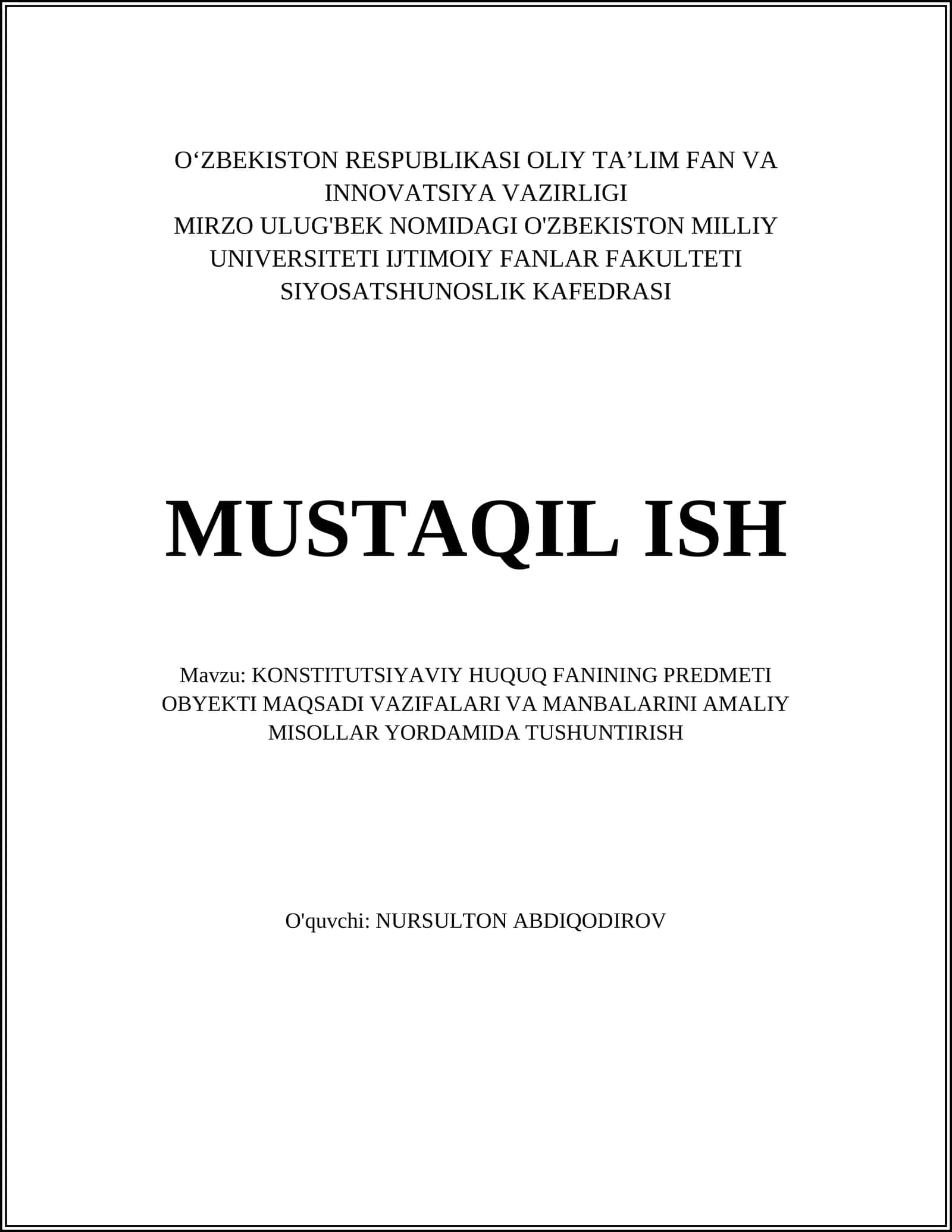 Konstitutsiyaviy Huquq Fanining Predmeti Obyekti Maqsadi 1