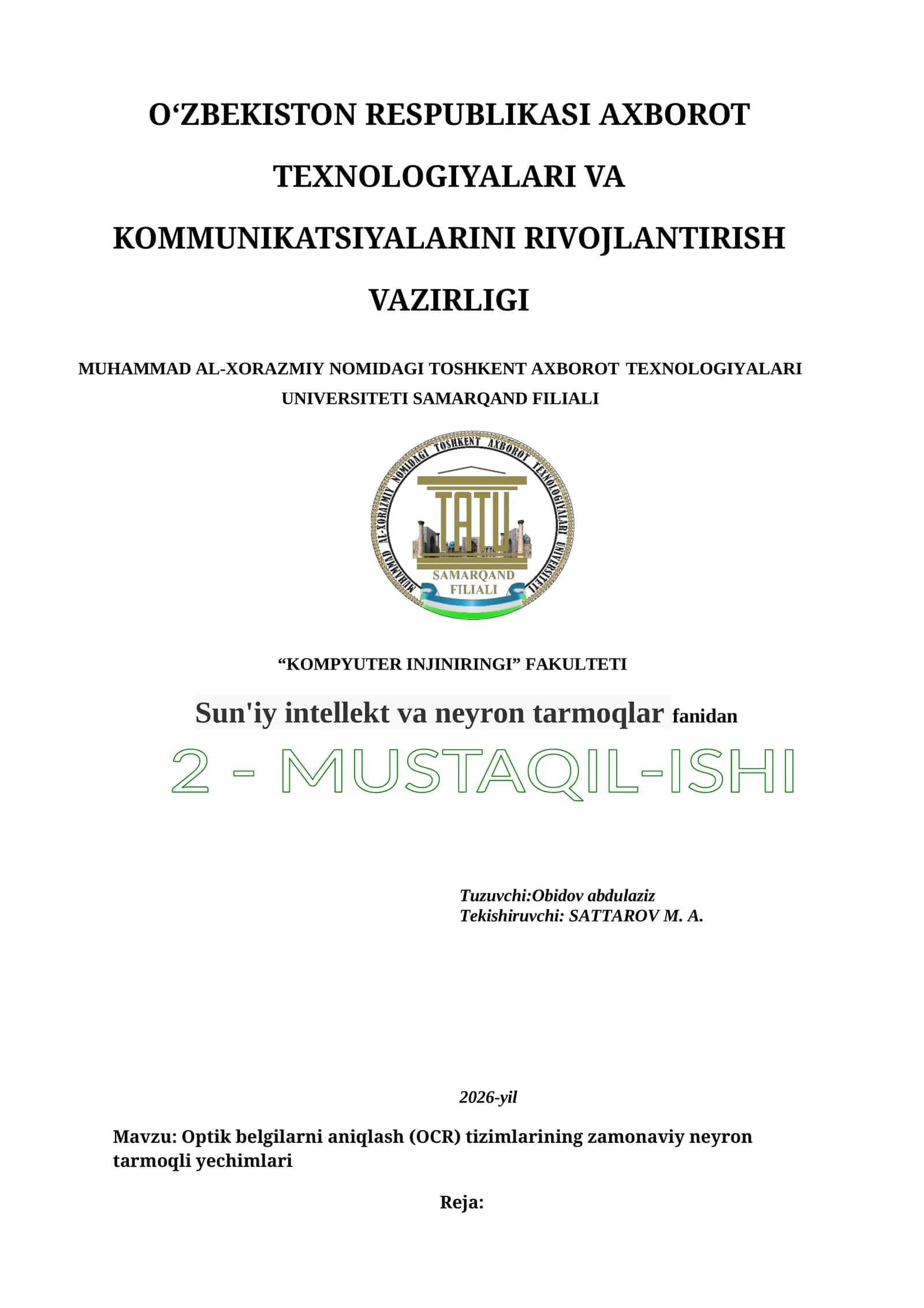 Optik belgilarni aniqlash (OCR) tizimlarining zamonaviy neyron tarmoqli yechimlari 1