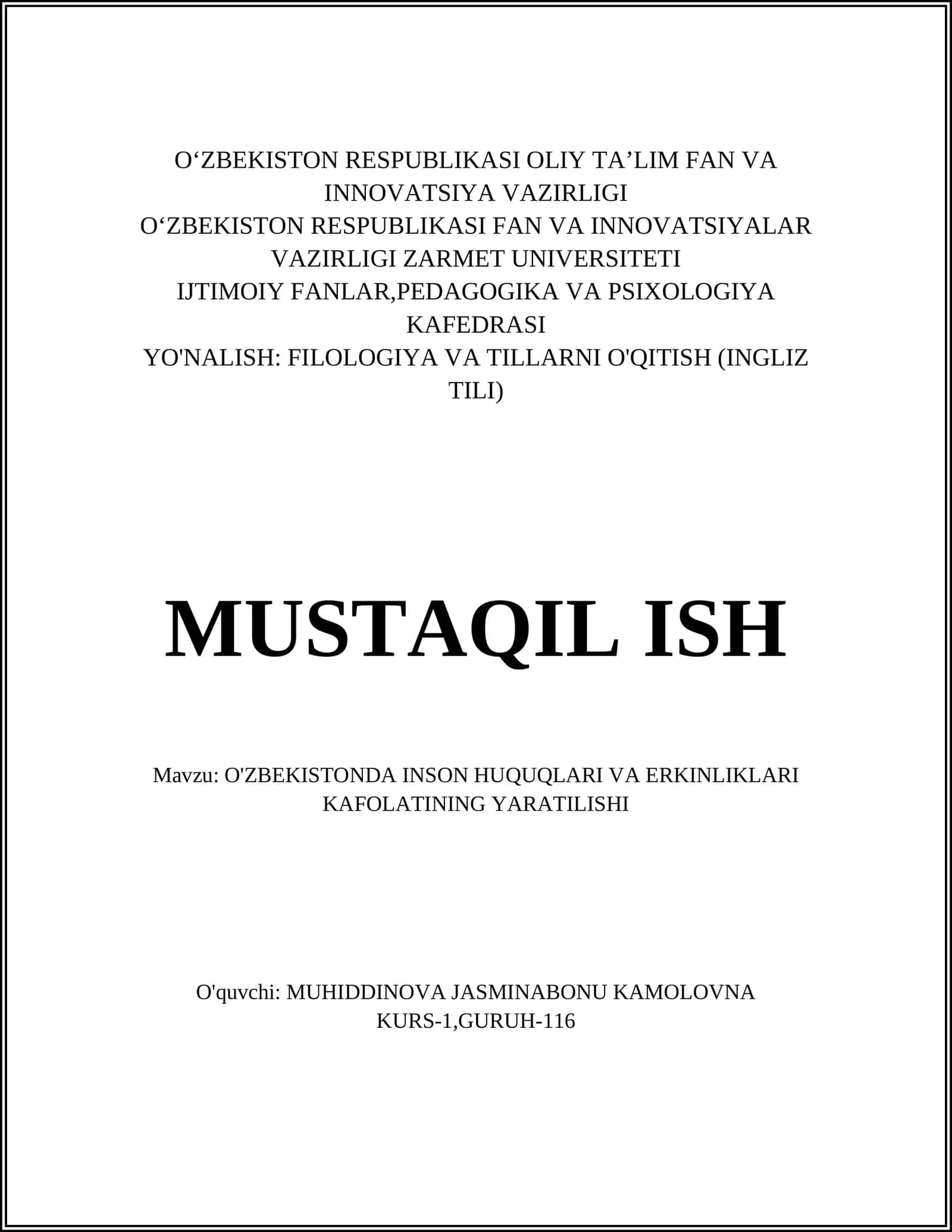 O'ZBEKISTONDA INSON HUQUQLARI VA ERKINLIKLARI KAFOLATINING YARATILISHI 1