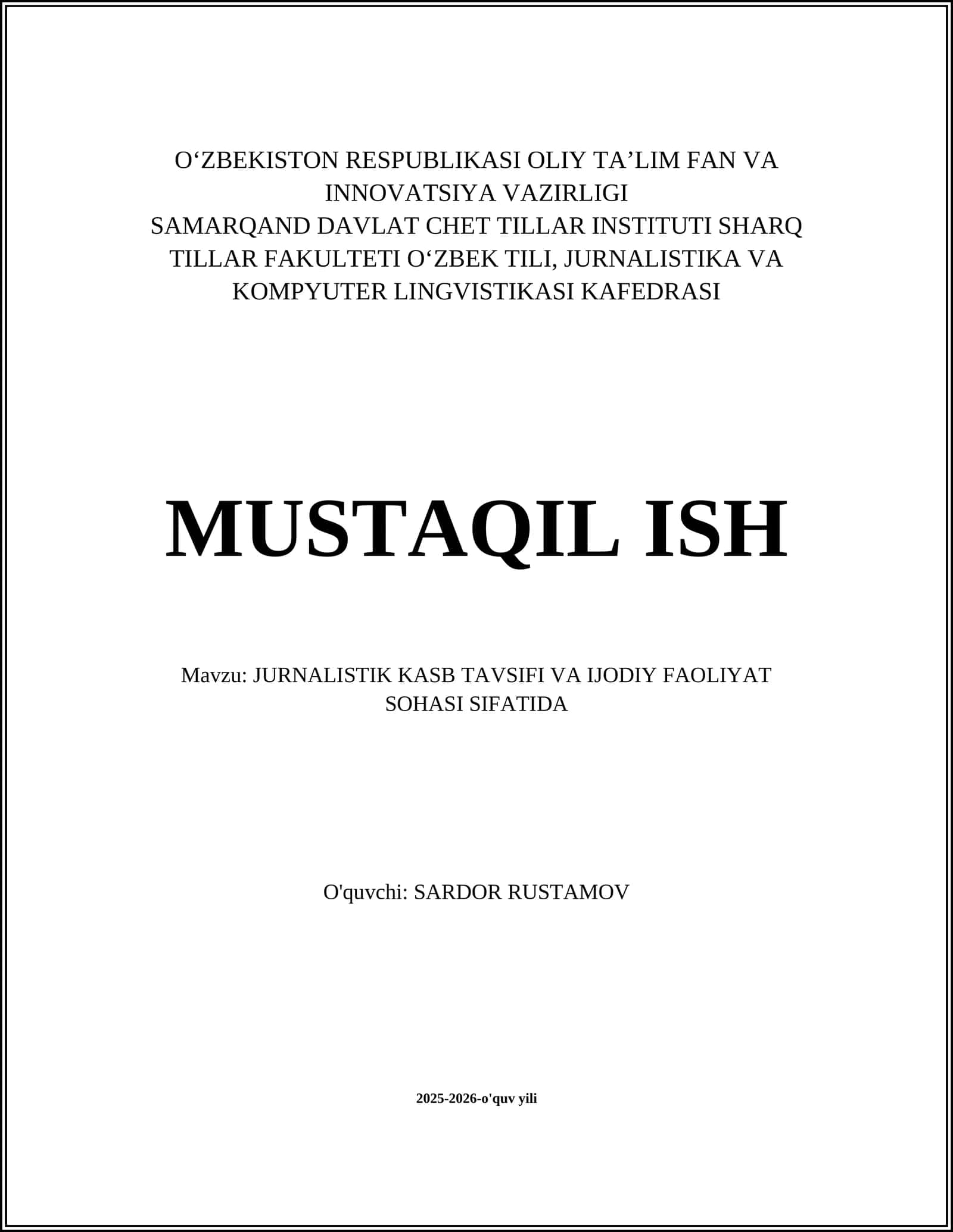 JURNALISTIK KASB TAVSIFI VA IJODIY FAOLIYAT SOHASI SIFATIDA 1