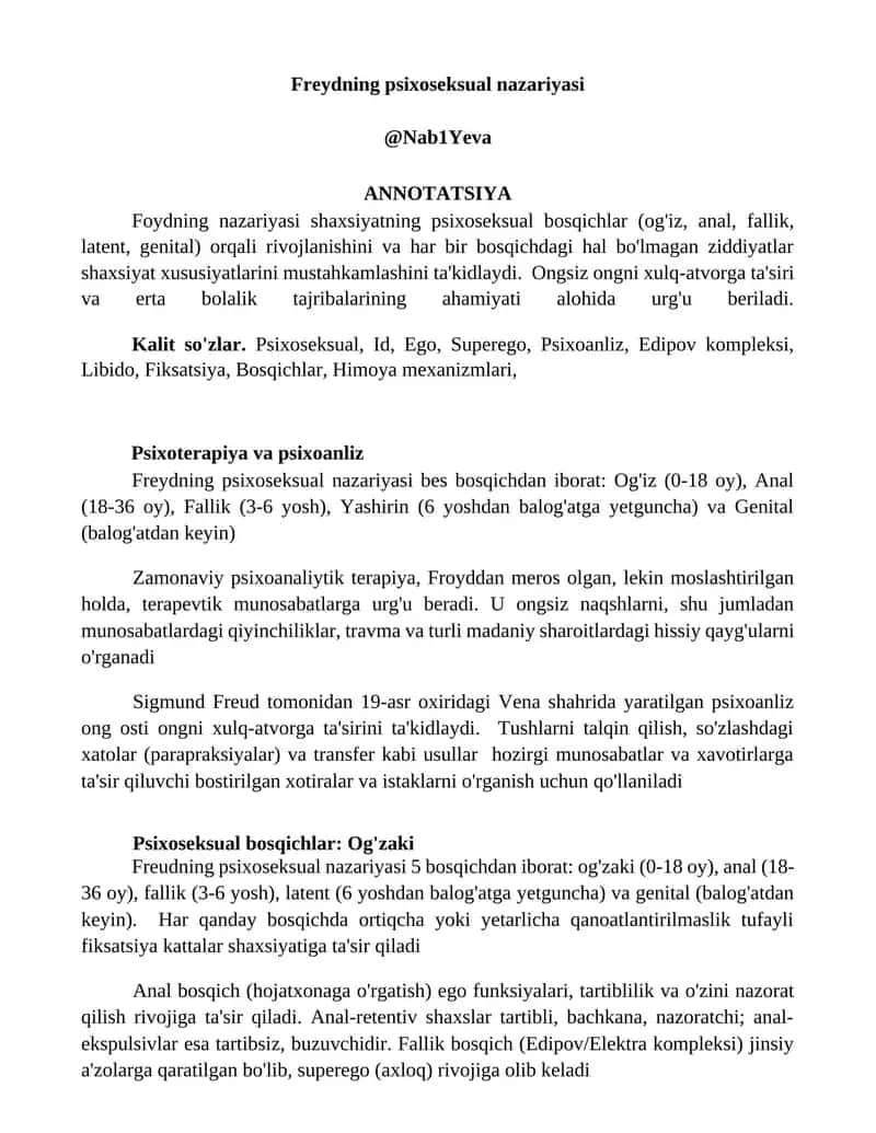 Freydning psixoseksual nazariyasi 1