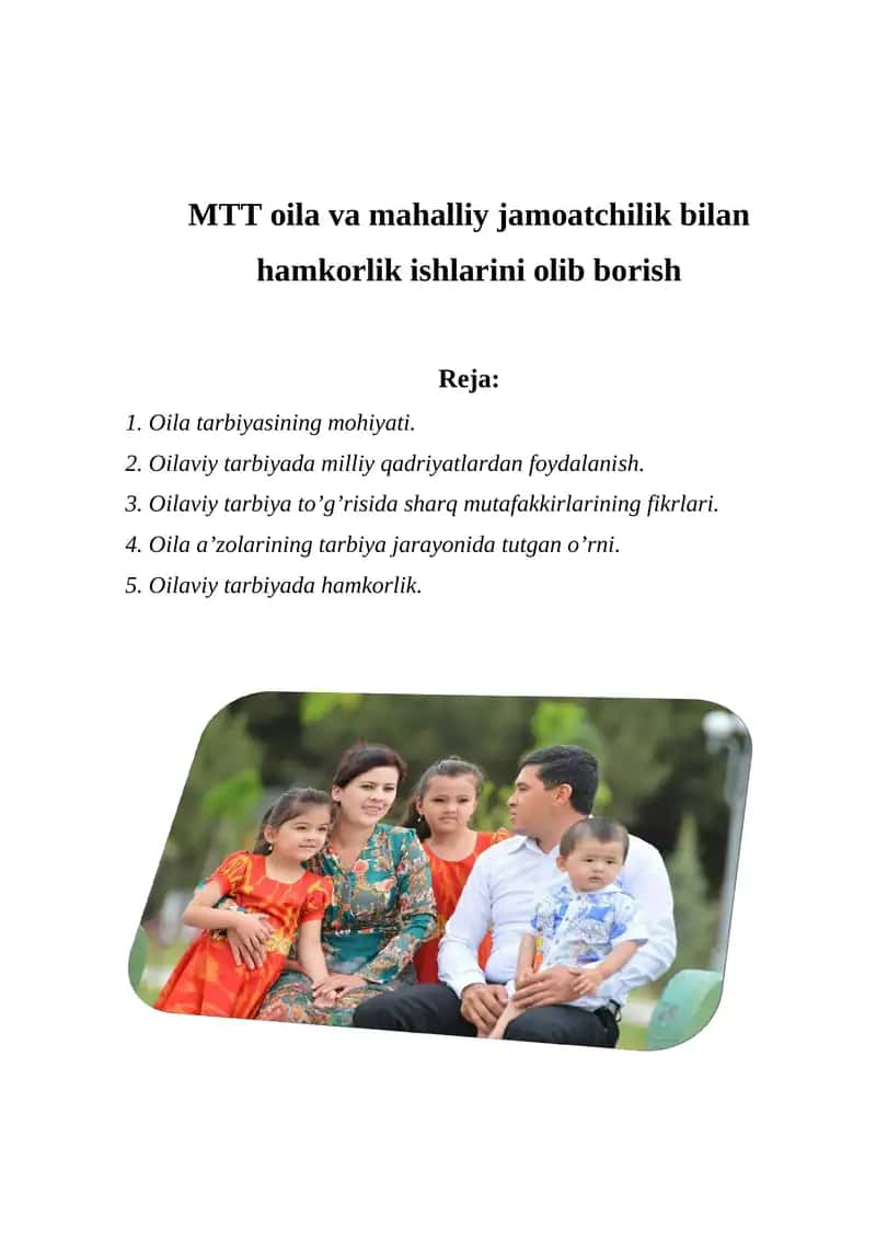 MTT oila va mahalliy jamoatchilik bilan hamkorlik ishlarini olib borish 1