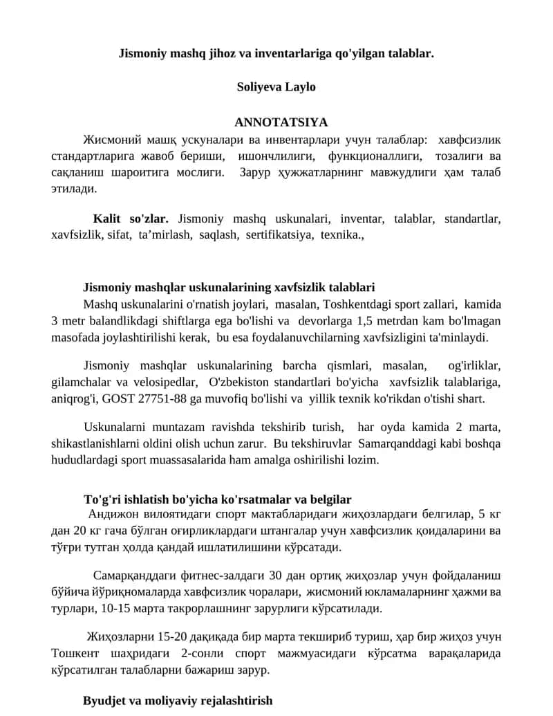 Jismoniy mashq uskunalarining xavfsizlik talablari 1