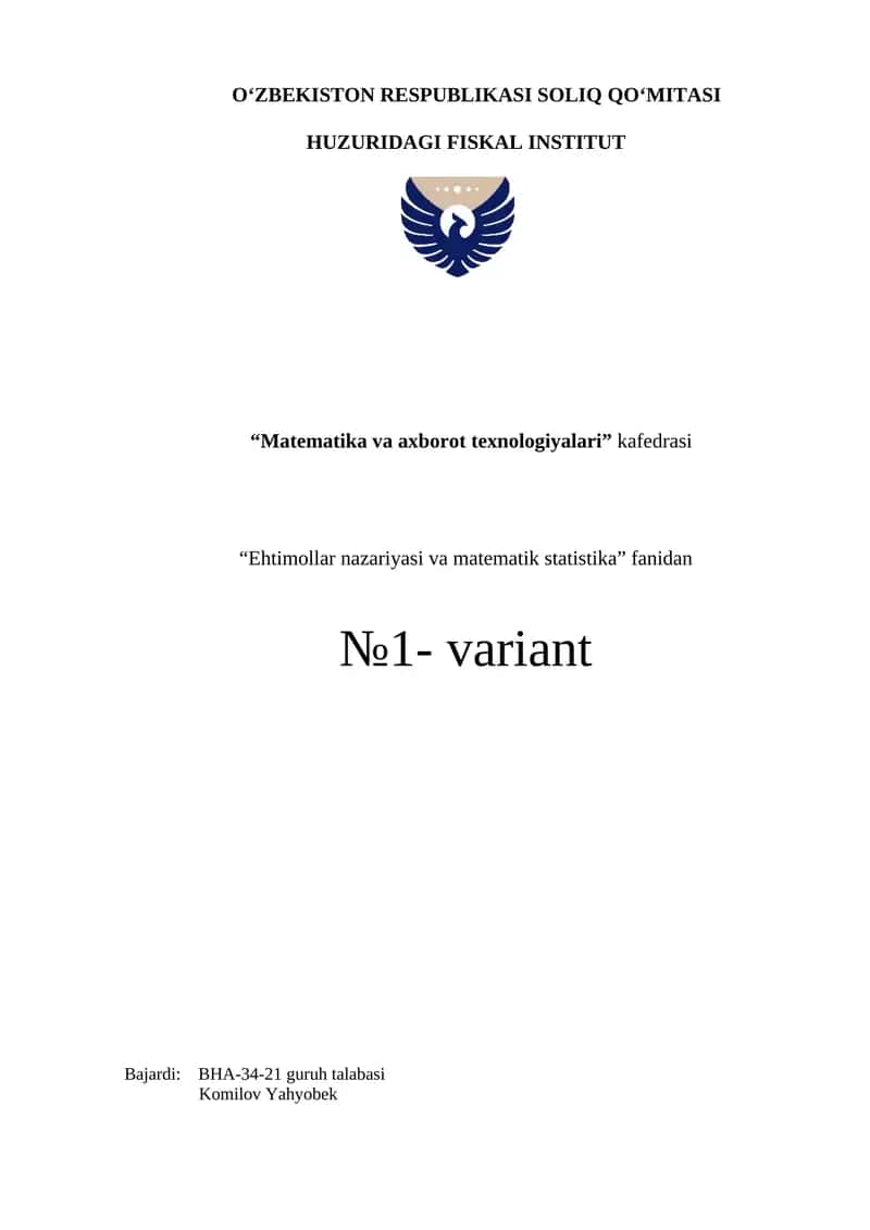 Ehtimollar nazariyasi va matematik statistika 1