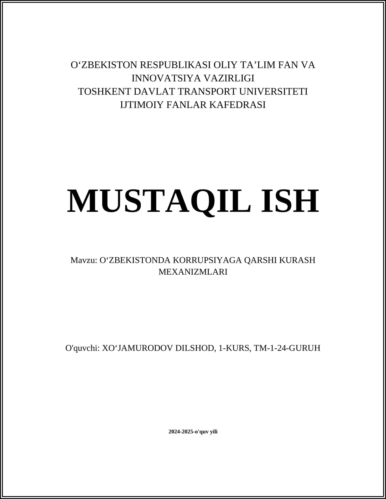 O‘ZBEKISTONDA KORRUPSIYAGA QARSHI KURASH MEXANIZMLARI 1