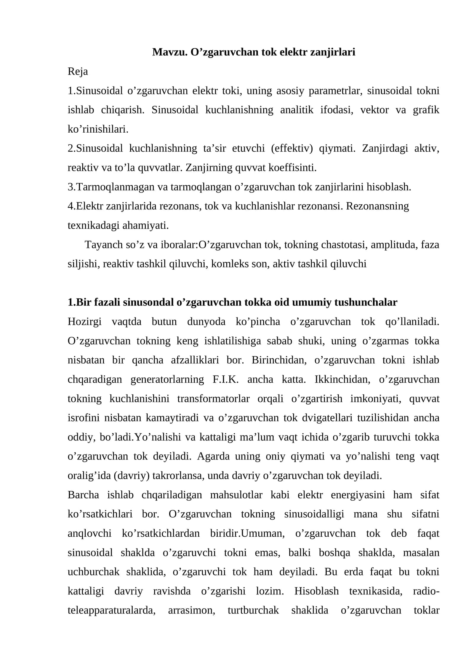 O’zgaruvchan tok elektr zanjirlari 1