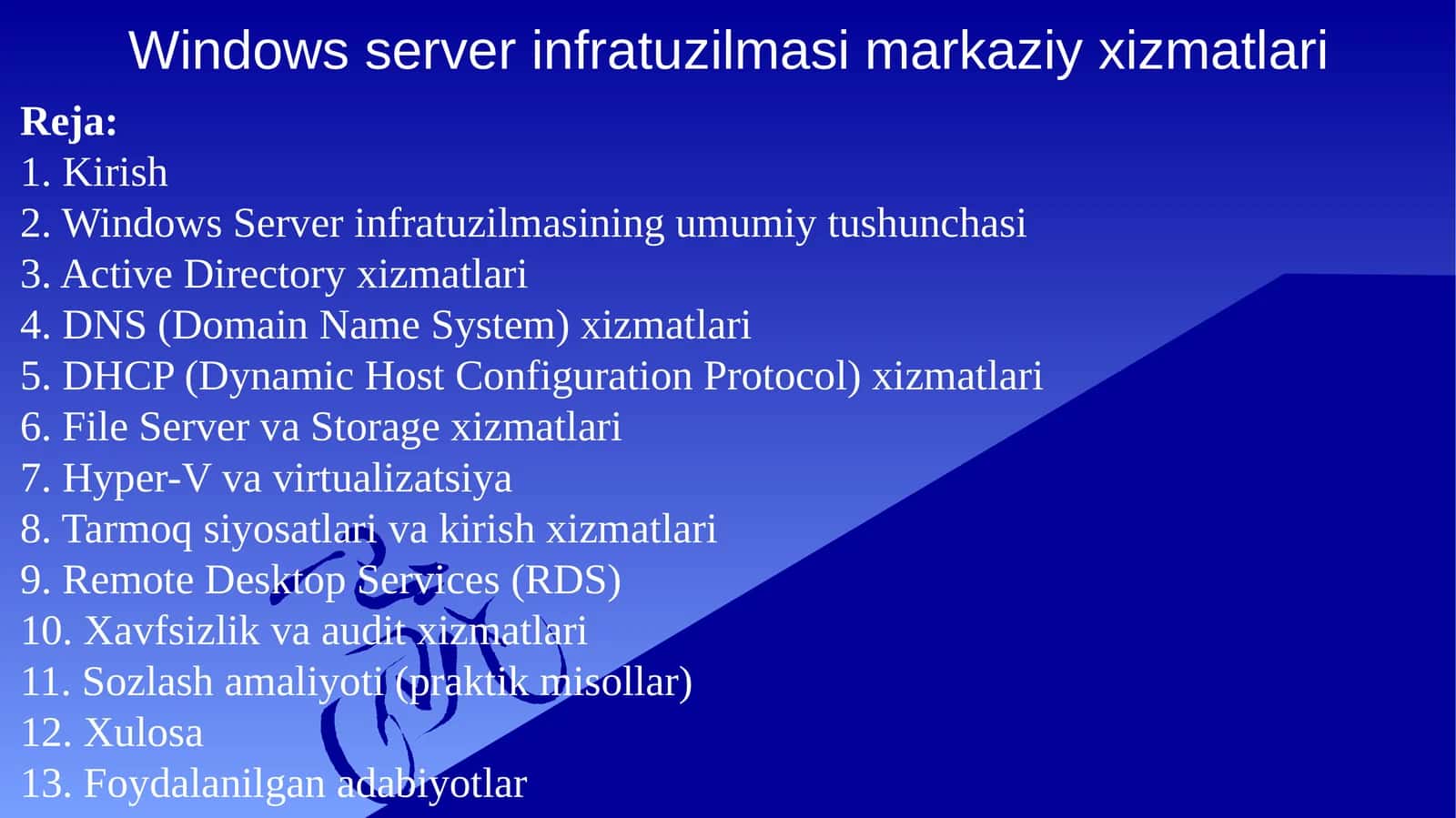 Windows Server Infratuzilmasi Markaziy Xizmatlari 1