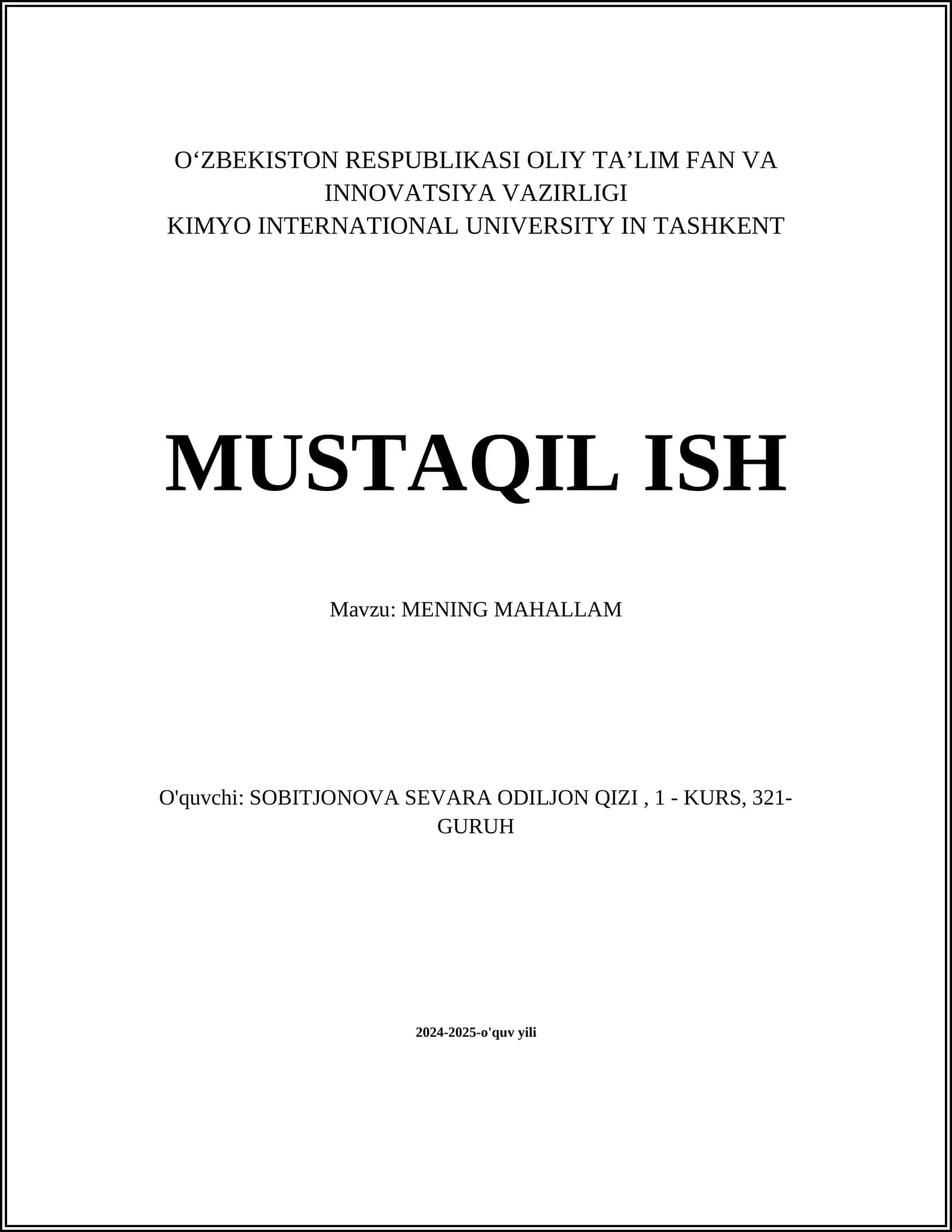 MENING MAHALLAM 1