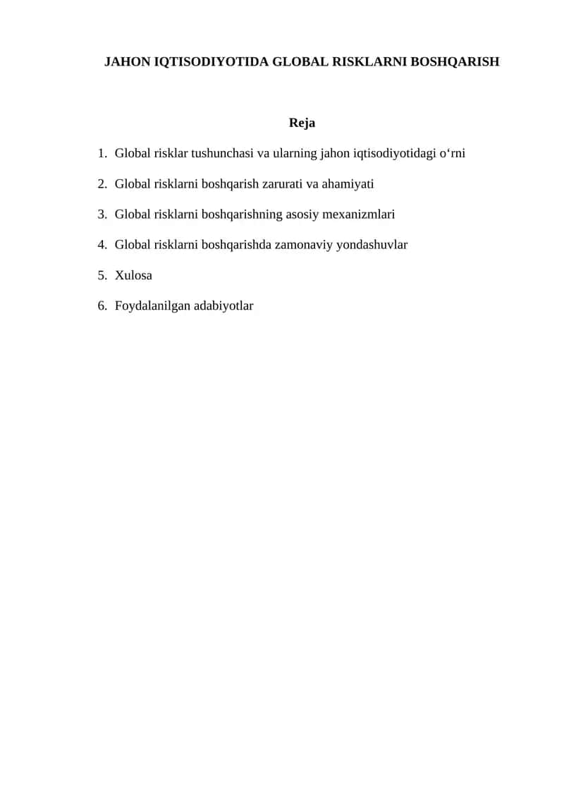 JAHON IQTISODIYOTIDA GLOBAL RISKLARNI BOSHQARISH 1