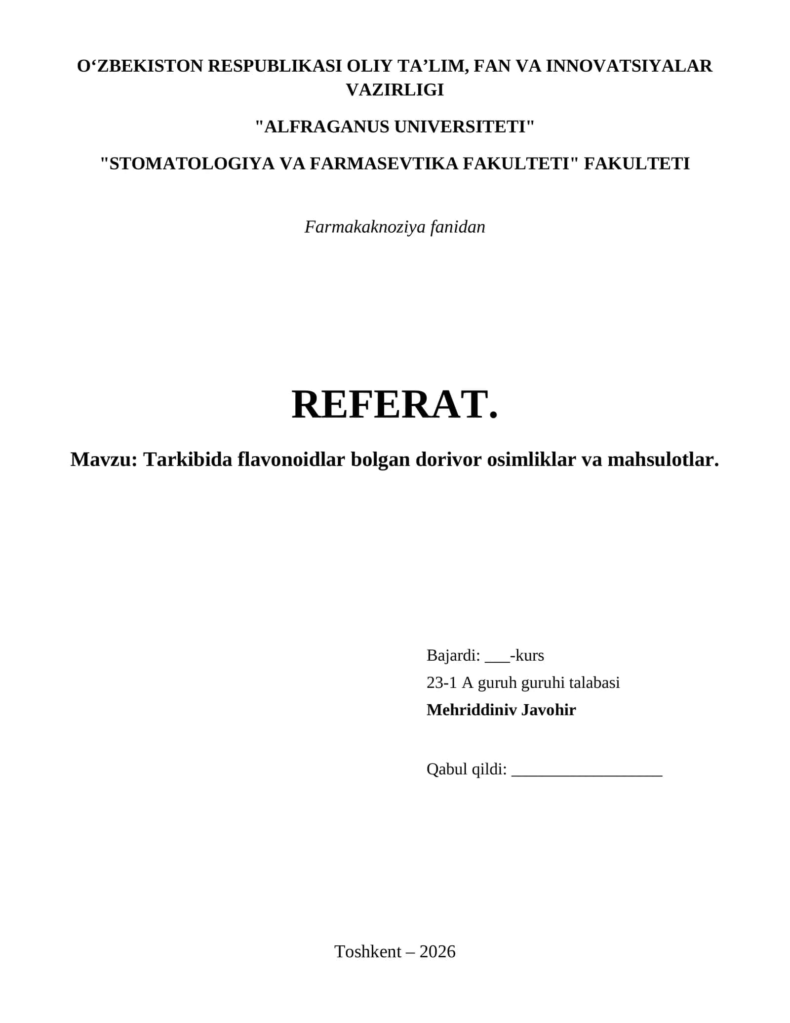 Tarkibida flavonoidlar bolgan dorivor osimliklar va mahsulotlar. 1