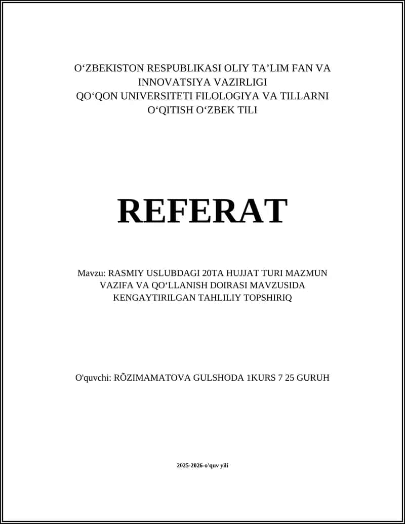 RASMIY USLUBDAGI 20TA HUJJAT TURI 1