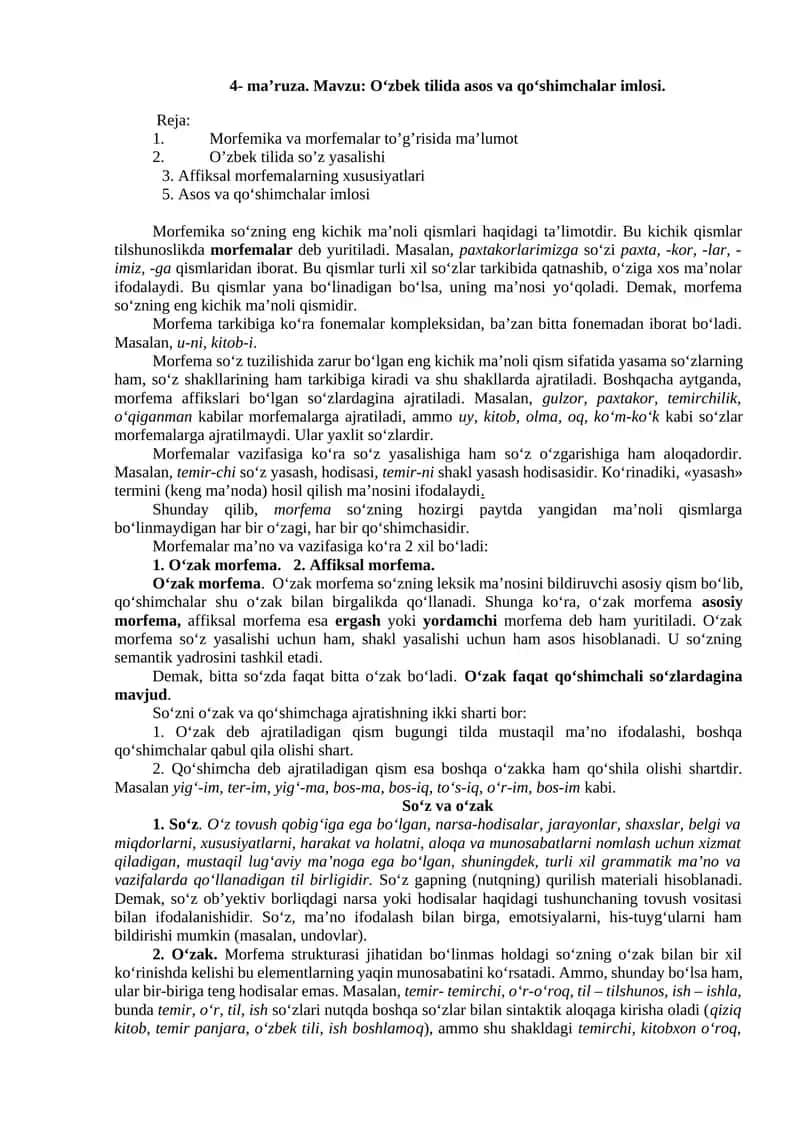 O‘zbek tilida asos va qo‘shimchalar imlosi 1